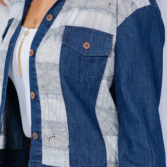 Boho Boutique Cropped Denim Button Top/Jacket Size L NWT - Picture 4 of 12